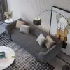 2200mm Grey 3-Seat Cotton & Linen Upholstered Sofa with Pillows Gold Legs