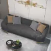 2200mm Grey 3-Seat Cotton & Linen Upholstered Sofa with Pillows Gold Legs