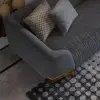 2200mm Grey 3-Seat Cotton & Linen Upholstered Sofa with Pillows Gold Legs