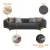 2200mm Grey 3-Seat Cotton & Linen Upholstered Sofa with Pillows Gold Legs