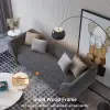 2200mm Grey 3-Seat Cotton & Linen Upholstered Sofa with Pillows Gold Legs