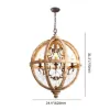 Retro Rustic Weathered Wooden Globe Caged Rust Metal Scroll Crystal 5-Light Chandelier