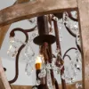 Retro Rustic Weathered Wooden Globe Caged Rust Metal Scroll Crystal 5-Light Chandelier