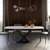 1800mm Modern Extendable White Sintered Stone Dining Table with Leaf X-Base 4-6 Seater