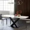 1800mm Modern Extendable White Sintered Stone Dining Table with Leaf X-Base 4-6 Seater