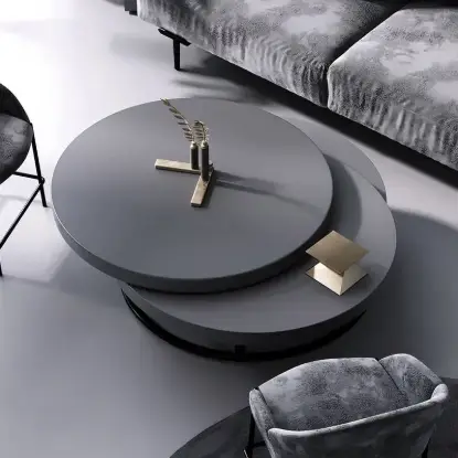 Picture of Modern 80 cm Round Swivel Wood Coffee Table with Storage