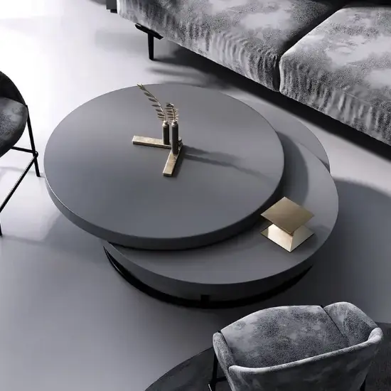 Modern 80 cm Round Swivel Wood Coffee Table with Storage