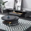Modern 80 cm Round Swivel Wood Coffee Table with Storage