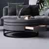 Modern 80 cm Round Swivel Wood Coffee Table with Storage