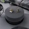 Modern 80 cm Round Swivel Wood Coffee Table with Storage