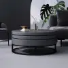 Modern 80 cm Round Swivel Wood Coffee Table with Storage