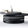 Modern 80 cm Round Swivel Wood Coffee Table with Storage