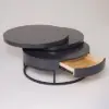 Modern 80 cm Round Swivel Wood Coffee Table with Storage
