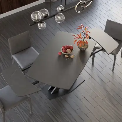 1800mm Modern Expandable Grey Sintered Stone Dining Table with Leaf X-Base 4-6 Person