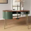 Mid-Century Modern Curved Office Desk Computer Desk with Shelf & Storage