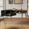 Mid-Century Modern Curved Office Desk Computer Desk with Shelf & Storage