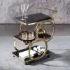 Rolling 3-Tier on Wheel Bar Cart with Handle in Black & Brushed Gold Style A