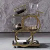 Rolling 3-Tier on Wheel Bar Cart with Handle in Black & Brushed Gold Style A