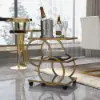Rolling 3-Tier on Wheel Bar Cart with Handle in Black & Brushed Gold Style A
