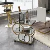 Rolling 3-Tier on Wheel Bar Cart with Handle in Black & Brushed Gold Style A