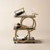 Rolling 3-Tier on Wheel Bar Cart with Handle in Black & Brushed Gold Style A