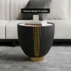 Modern 46 cm Round Gray Sintered Stone Leather Drum Coffee Table