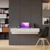 1000mm Modern White Floating Desk with Drawers Wall Mounted Desk in Pine Wood Frame