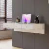 1000mm Modern White Floating Desk with Drawers Wall Mounted Desk in Pine Wood Frame