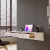 1000mm Modern White Floating Desk with Drawers Wall Mounted Desk in Pine Wood Frame