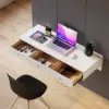1000mm Modern White Floating Desk with Drawers Wall Mounted Desk in Pine Wood Frame