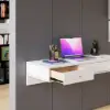 1000mm Modern White Floating Desk with Drawers Wall Mounted Desk in Pine Wood Frame