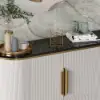 White Luxury 2-Door Sideboard Buffet Sintered Stone Top Modern Sideboard Cabinet in Gold