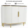 White Luxury 2-Door Sideboard Buffet Sintered Stone Top Modern Sideboard Cabinet in Gold