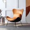 Faux Leather Wingback Slipper Accent Chair with Pillow & Metal Legs – Orange
