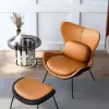 Faux Leather Wingback Slipper Accent Chair with Pillow & Metal Legs – Orange