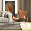 Faux Leather Wingback Slipper Accent Chair with Pillow & Metal Legs – Orange