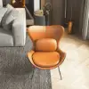 Faux Leather Wingback Slipper Accent Chair with Pillow & Metal Legs – Orange
