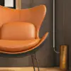 Faux Leather Wingback Slipper Accent Chair with Pillow & Metal Legs – Orange