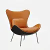 Faux Leather Wingback Slipper Accent Chair with Pillow & Metal Legs – Orange