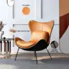 Faux Leather Wingback Slipper Accent Chair with Pillow & Metal Legs – Orange