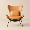 Faux Leather Wingback Slipper Accent Chair with Pillow & Metal Legs – Orange