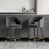 Modern Gray Velvet Upholstered Bar Stool with Low Back & Footrest