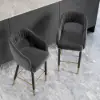 Modern Gray Velvet Upholstered Bar Stool with Low Back & Footrest