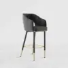 Modern Gray Velvet Upholstered Bar Stool with Low Back & Footrest