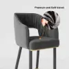 Modern Gray Velvet Upholstered Bar Stool with Low Back & Footrest