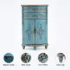 Antique Triangle Wood Accent Corner Cabinet with 2 Doors & 2 Drawers in Blue