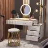 Modern Extendable Make-up Vanity with 5 Drawers, Stool & LED Mirror