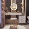 Modern Extendable Make-up Vanity with 5 Drawers, Stool & LED Mirror