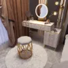Modern Extendable Make-up Vanity with 5 Drawers, Stool & LED Mirror