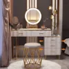 Modern Extendable Make-up Vanity with 5 Drawers, Stool & LED Mirror